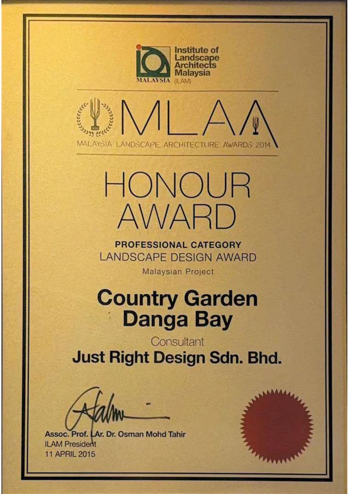 Malaysia Landscape Architecture Awards 2014 certificate