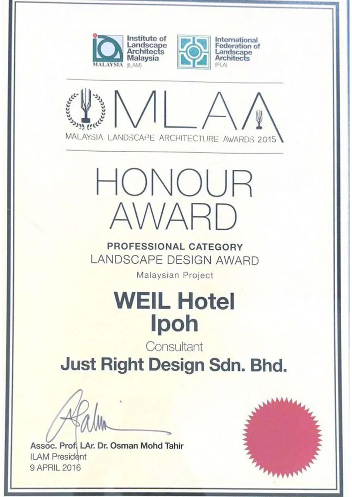 Weil Hotel Ipoh certificate