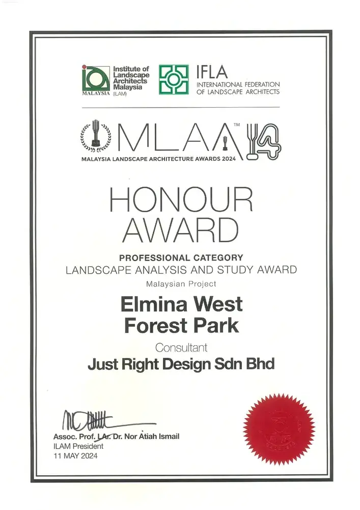 Malaysia Landscape Architecture Awards 2023 certificate